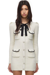 Mini-robe pull d'hiver à manches longues et boutons scintillants en lurex - Blanc